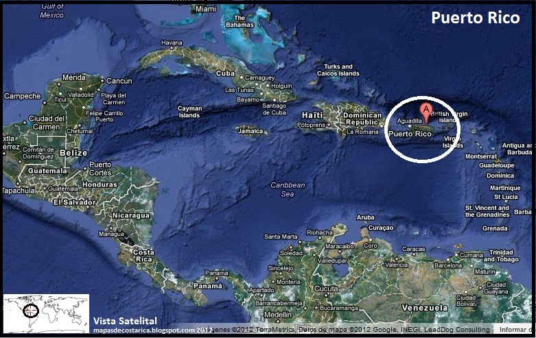Mapa de Puerto Rico en Centroamérica y El Caribe, Vista Satelital